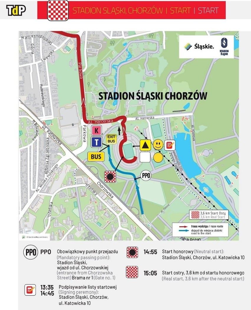 Tour de Pologne 2019. ETAP 3 Stadion Śląski Chorzów - Zabrze TRASA ETAPU, MAPA  STARTU I METY TdP 2019