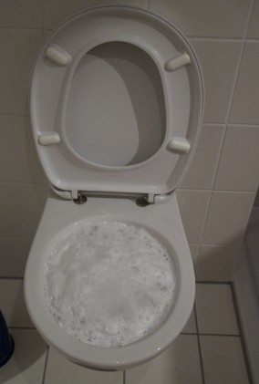 Zapchaną toaletę można udrożnić domowymi środkami, np.: sodą...