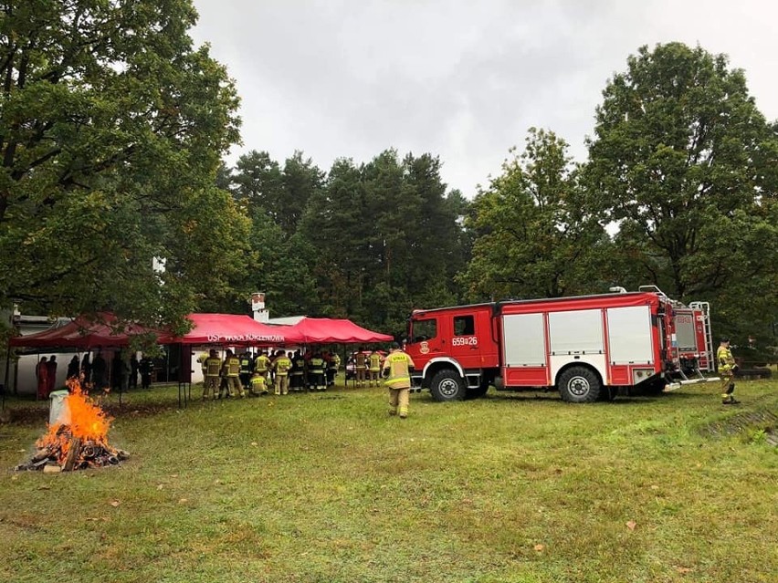 Strażacy z regionu radomskiego na manewrach w lesie koło Sadku w gminie Szydłowiec. Ćwiczyli wspólną akcję służb