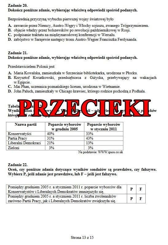 Egzamin gimnazjalny - część humanistyczna - przykładowy arkusz