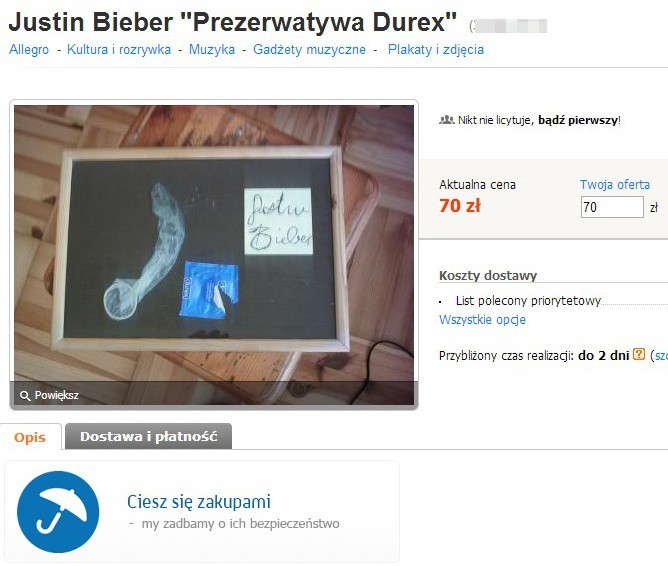 Justin Bieber na internetowych aukcjach: piasek, woda i prezerwatywy [TOP 5 AUKCJI]