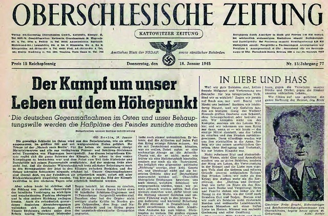 Gauleiter Bracht zagrzewa do walki w jednym z ostatnich numerów „Oberschlesische Zeitung”. Kilka dni później w Katowicach byli Rosjanie