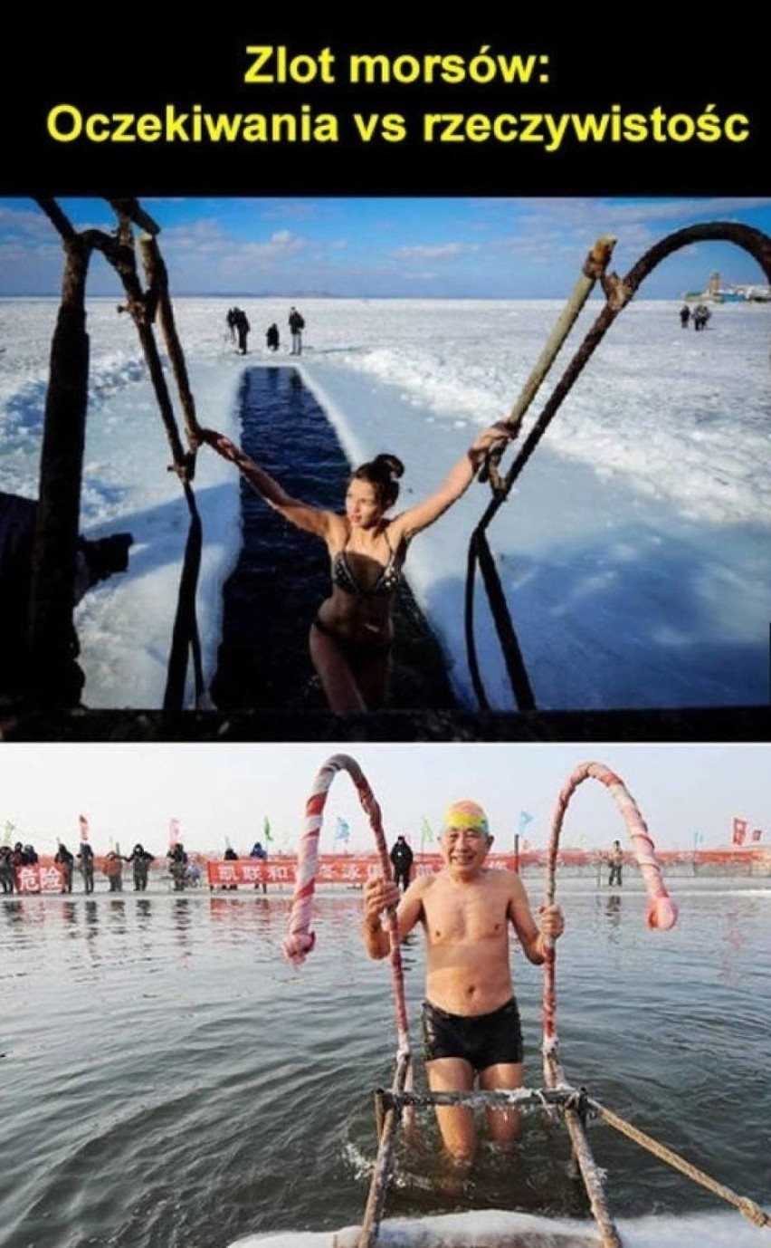 Najlepsze MEMY o morsowaniu i morsach. Moda na kąpiel w zimnej wodzie bije rekordy popularności. Zobacz zdjęcia