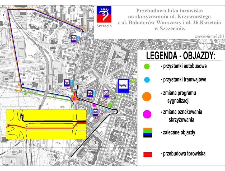 Remont torowiska na ul. Krzywoustego i Bohaterów Warszawy w Szczecinie. Duże zmiany dla pasażerów i kierowców