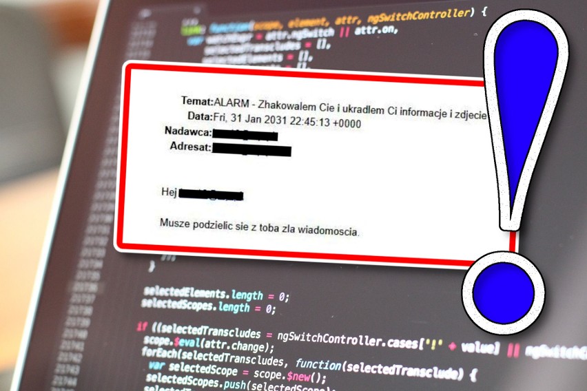 Mail z tytułem "ALARM! Zhakowałem Cię i ukradłem Ci...