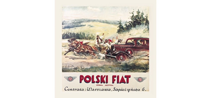 Plakat reklamowy autor W. Kossak dwa światy 1934 Fiat 518