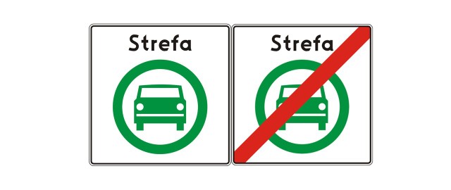 Znak D-54 oznacza wjazd do strefy czystego transportu, natomiast znak D-55 oznacza wyjazd ze strefy czystego transportu.