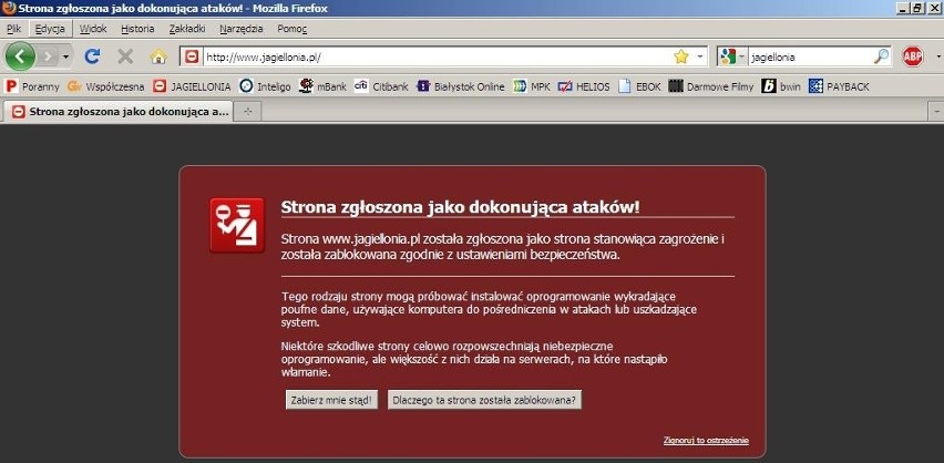 Jagiellonia.pl to strona zgłoszona jako dokonująca ataków.