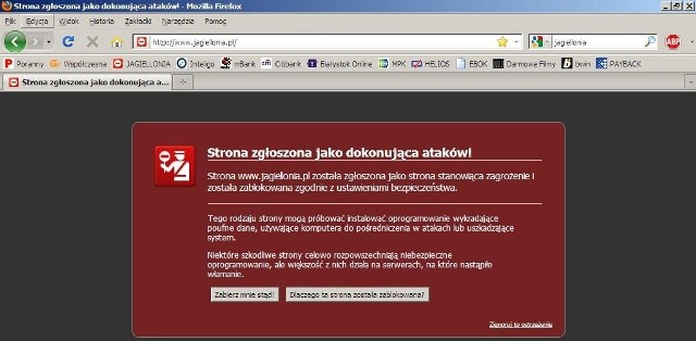 Jagiellonia.pl to strona zgłoszona jako dokonująca ataków.