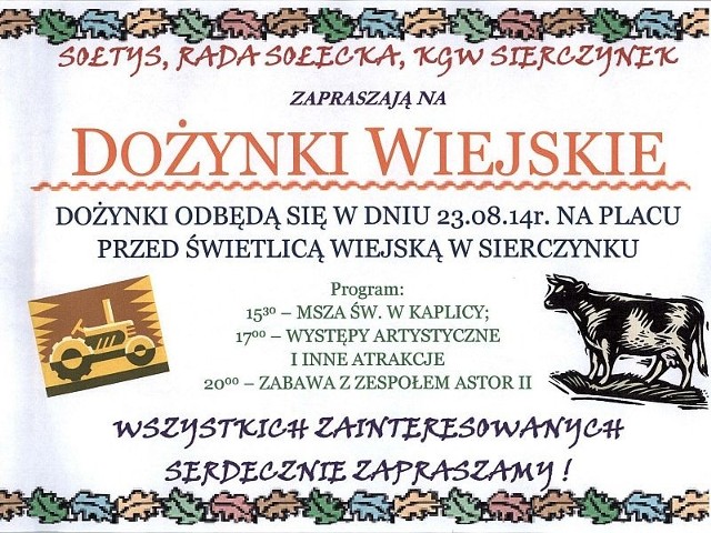 W Sierczynku pod Trzcielem odbędą się sołeckie dożynki.