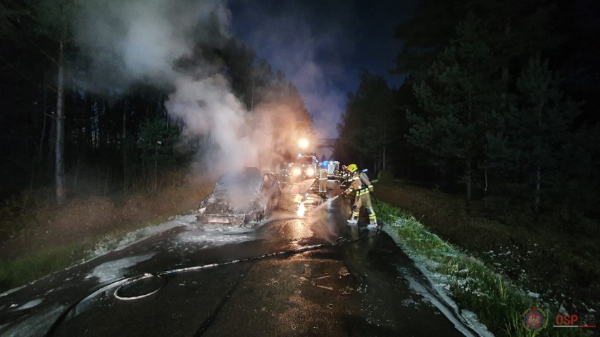 Pożar samochodu w Dudach Puszczańskich, gm. Łyse. 8.05.2021. Zdjęcia