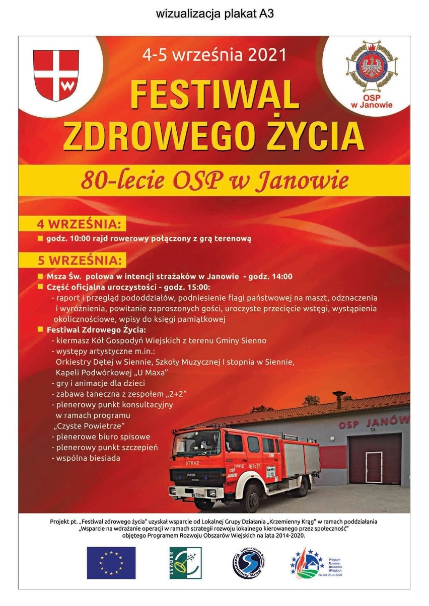 Festiwal Zdrowego Życia i 80-lecie Ochotniczej Straży Pożarnej z Janowa w gminie Sienno. Jaki program wydarzenia?