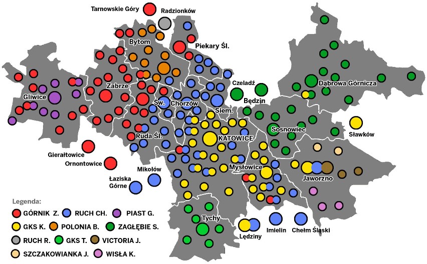 Śląska strefa kibica, czyli kto z kim trzyma w naszym regionie [PEŁNA ANALIZA + MAPY PDF]