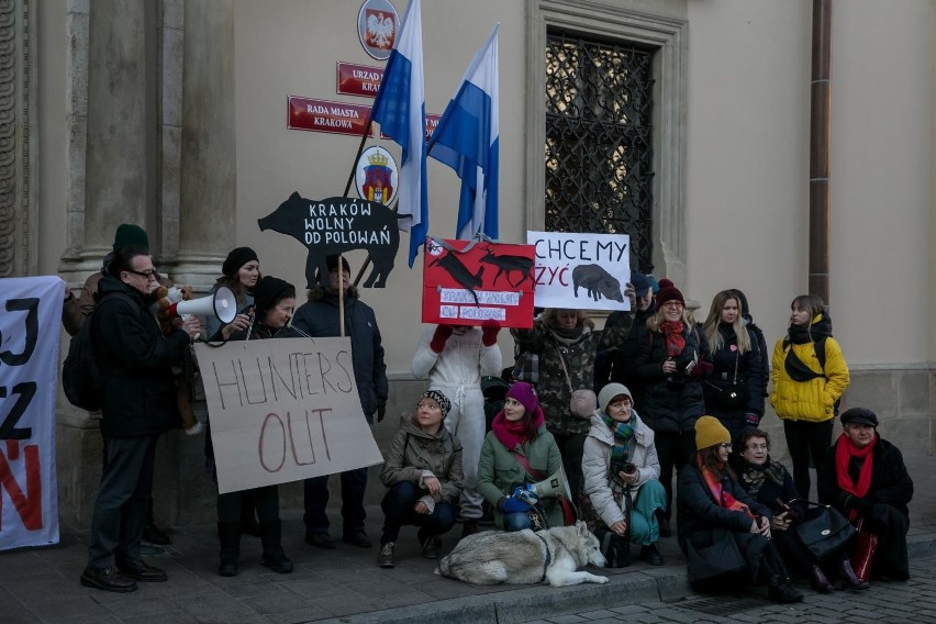 Protest przeciwko polowaniom na terenie Krakowa