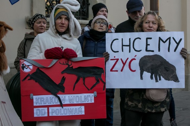 Protest przeciwko polowaniom na terenie Krakowa