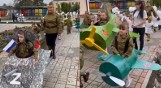 Rosja i indoktrynacja od małego: Dzieci przebrane za radzieckich żołnierzy w kartonowych czołgach z replikami karabinów 