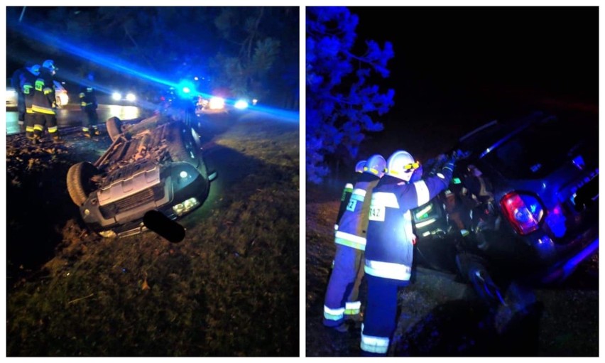 Dziękonie. Wypadek na DK65. Dacia duster dachowała na drodze relacji Mońki - Knyszyn (zdjęcia)