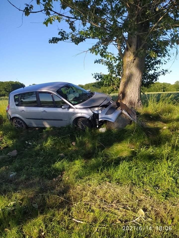 Kalinówka Kościelna. Renault wypadło z drogi i uderzyło w przydrożny kamień. Jedna osoba ranna [ZDJĘCIA]
