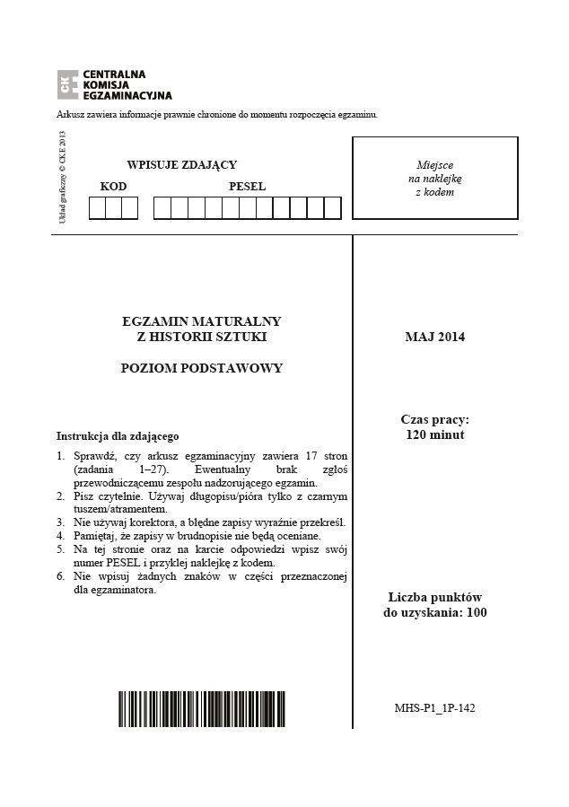 Matura 2014: Historia sztuki [ODPOWIEDZI, ARKUSZ CKE]