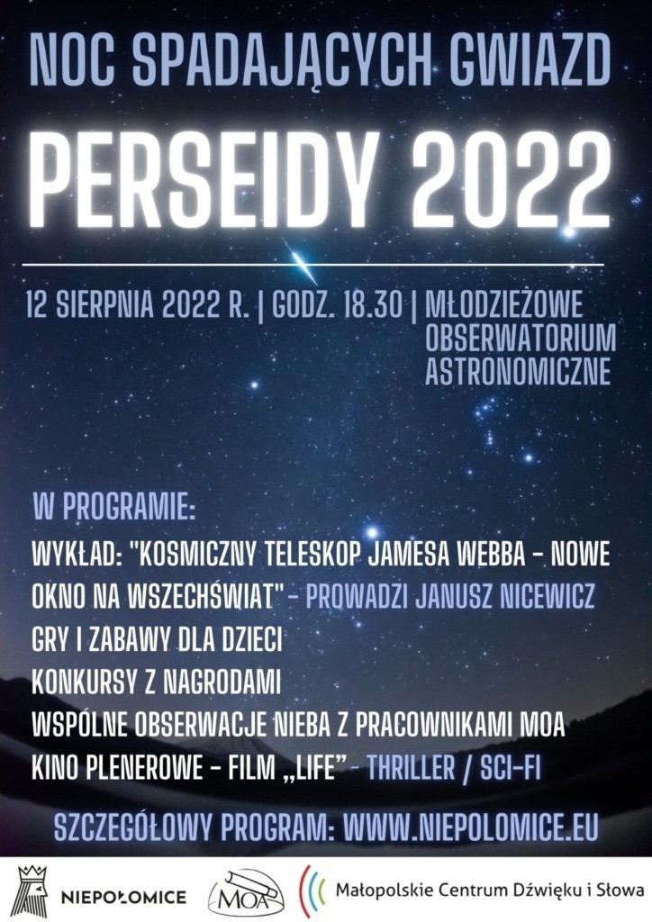 Noc spadających gwiazd w Niepołomicach: obserwacja Perseidów, pokazy astronomiczne, spacer po niebie, plenerowe kino 