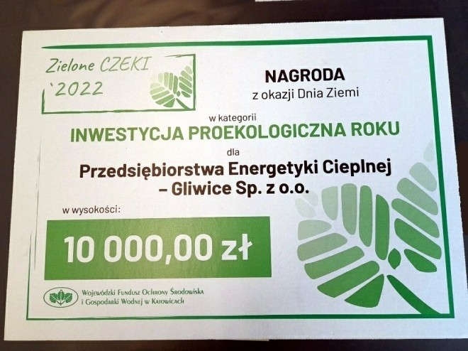 PEC Gliwice z nagrodą "Zielony Czek 2022". Zobacz kolejne...