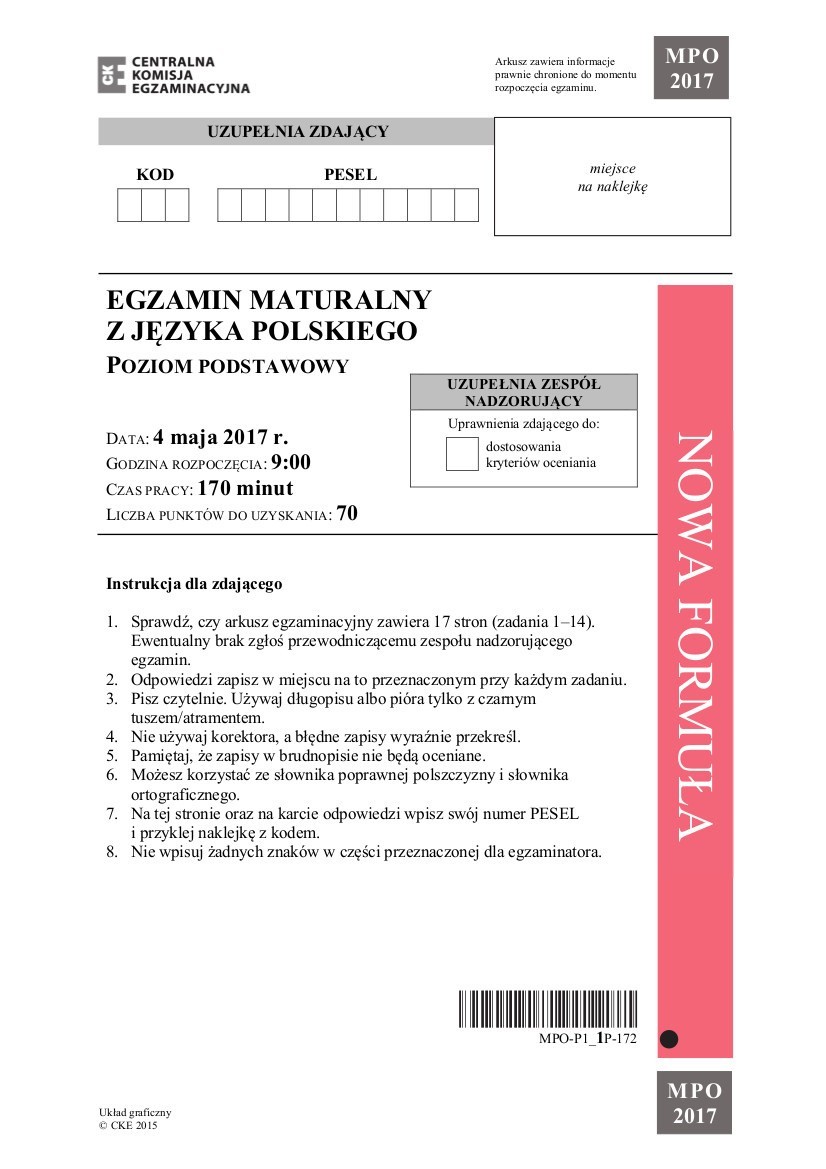 MATURA 2017 – ARKUSZE CKE JĘZYK POLSKI. Na maturze z języka...