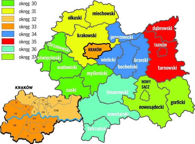 Małopolska - podział na okręgi wyborcze w wyborach do Senatu
