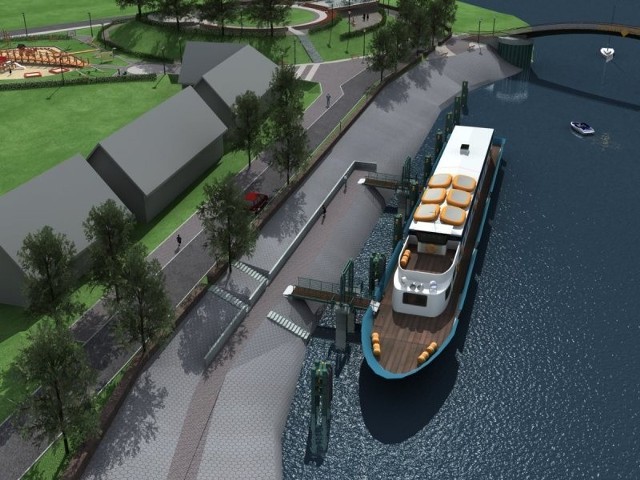 Tak w założeniu architektów ma wkrótce wyglądać przystań i statek w Nowej Soli