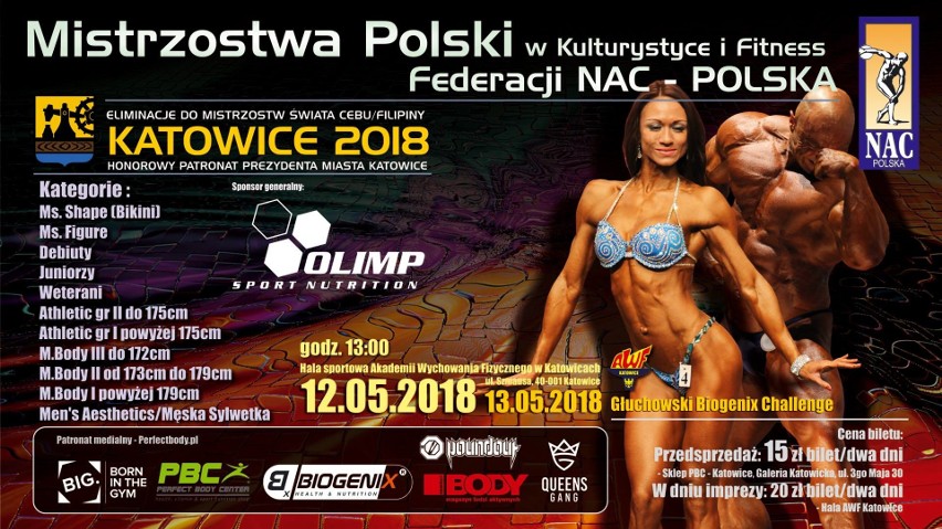 Mistrzostwa Polski w kulturystyce i fitness w sobotę w hali AWF Katowice. W niedzielę zawody Głuchowski Biogenix Challenge