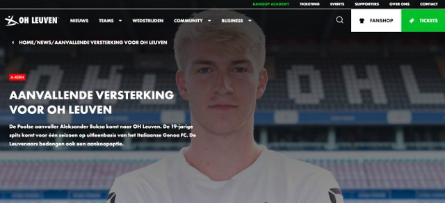 Aleksander Buksa zaprezentowany na stronie klubowej jako nowy gracz OH Leuven