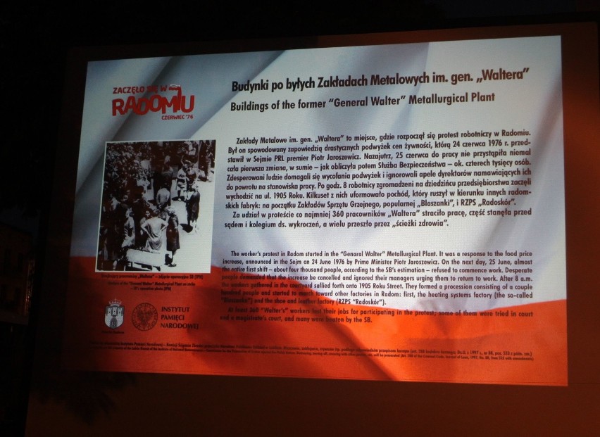 Radomski Czerwiec 1976. Otwarcie ścieżki dydaktycznej IPN i pokaz multimedialny na muralu w Radomiu 