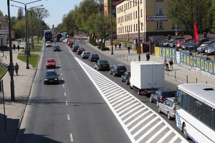 Zakorkowana ulica Szczecinska i Tuwima