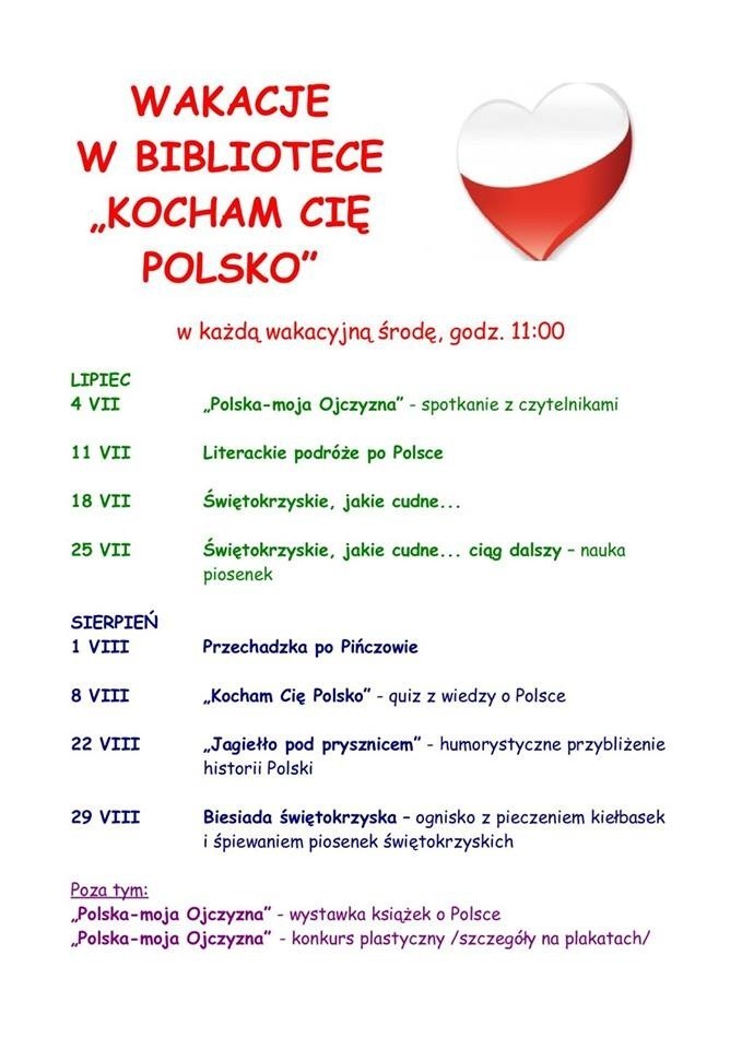 Wakacje w pińczowskiej bibliotece, czyli spotkania w ramach akcji "Kocham cię Polsko" [PROGRAM]