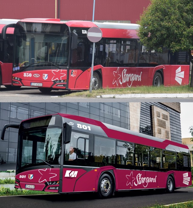 U góry na głównym zdjęciu jeden z autobusów stojących już w bazie Miejskiego Przedsiębiorstwa Komunikacji w Stargardzie. Na dole zwycięski projekt w głosowaniu mieszkańców Stargardu.