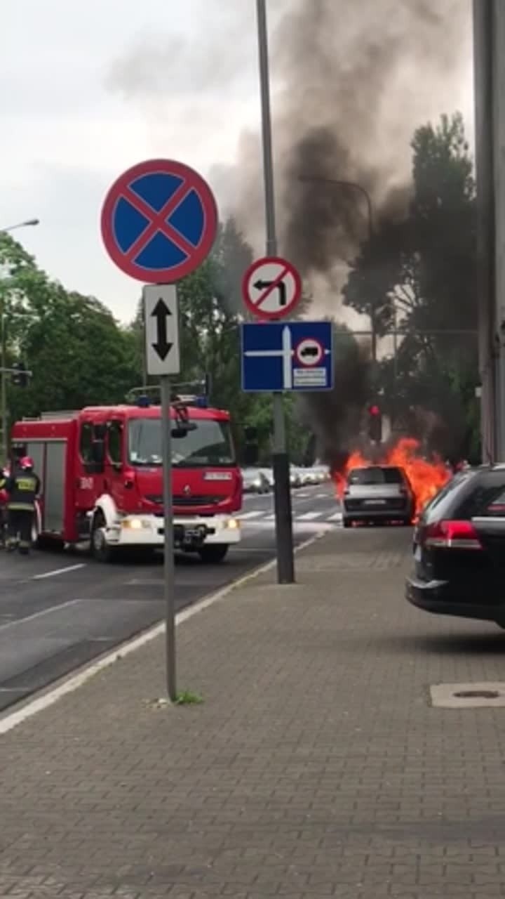 Pożar samochodu na al. Niepodległości w Poznaniu.