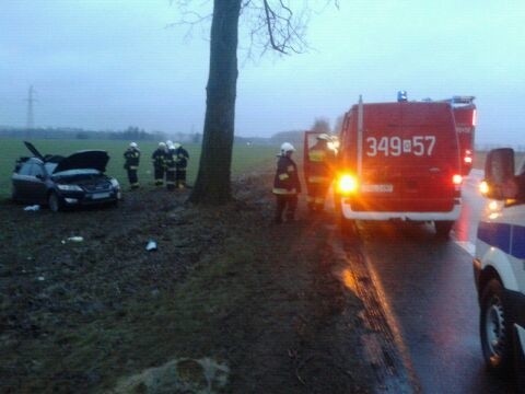 Wypadek koło Chlewnicy, na miejscu pracowali strażacy ze Słupska i Potęgowa.