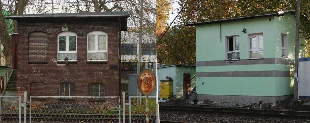 Budynek kolejowy przed remontem (po lewej) i po ociepleniu i pomalowaniu elewacji.