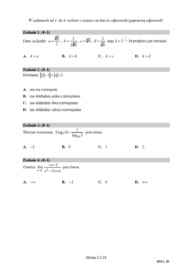 MATURA 2018 MATEMATYKA POZIOM ROZSZERZONY ODPOWIEDZI + SPRAWDZONE ARKUSZE  CKE Zadania zamknięte 1-4 i otwarte z Matematyki 9.5.2018 | Dziennik  Zachodni