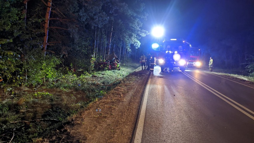 Czajki. Wypadek na DW 671 na trasie Jeżewo - Sokoły. Samochód uderzył w drzewo, kobieta trafiła do szpitala [ZDJĘCIA]