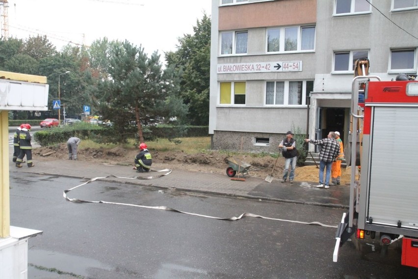 Uszkodzony gazociąg na ulicy Białowieskiej