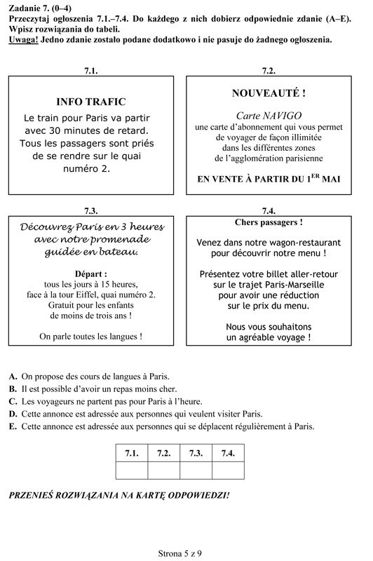 Egzamin gimnazjalny 2014. Język francuski podstawowy [ARKUSZE, ODPOWIEDZI]