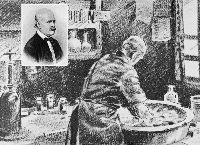 Ignacy Semmelweis(na małym zdj.), w połowie XIX wieku, odkrył, że najskuteczniejszym sposobem uniknięcia zakażeń jest mycie rąk