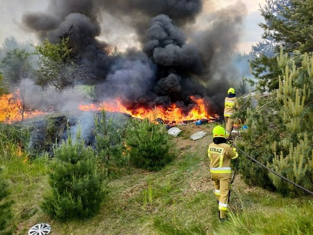 Pożar słomy i śmieci w miejscowości Guzów, w gminie Orońsko.