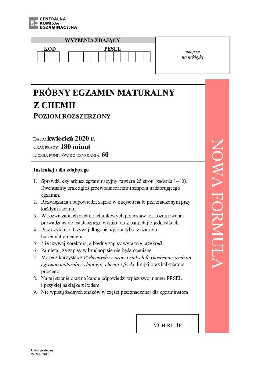 MATURA PRÓBNA 2020: Chemia - poziom rozszerzony. Zobacz arkusz z zadaniami z 8 kwietnia i odpowiedzi 15 kwietnia 2020 r. 