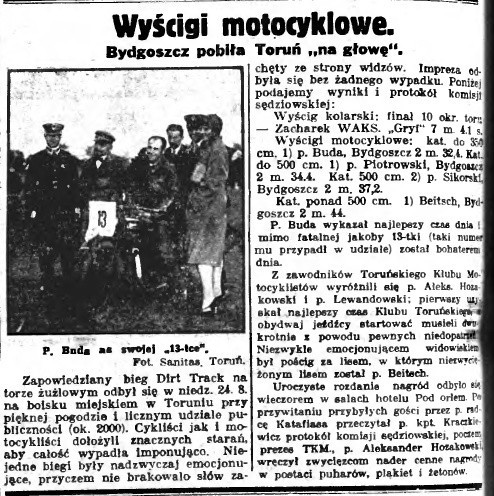 Relacja "Słowa Pomorskiego" z zawodów w 1930 roku