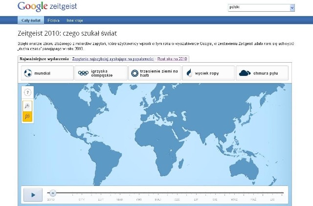 Interaktywne wykresy HTML5 wizualizujące dane dla najpopularniejszych zapytań i wydarzeń z całego świata