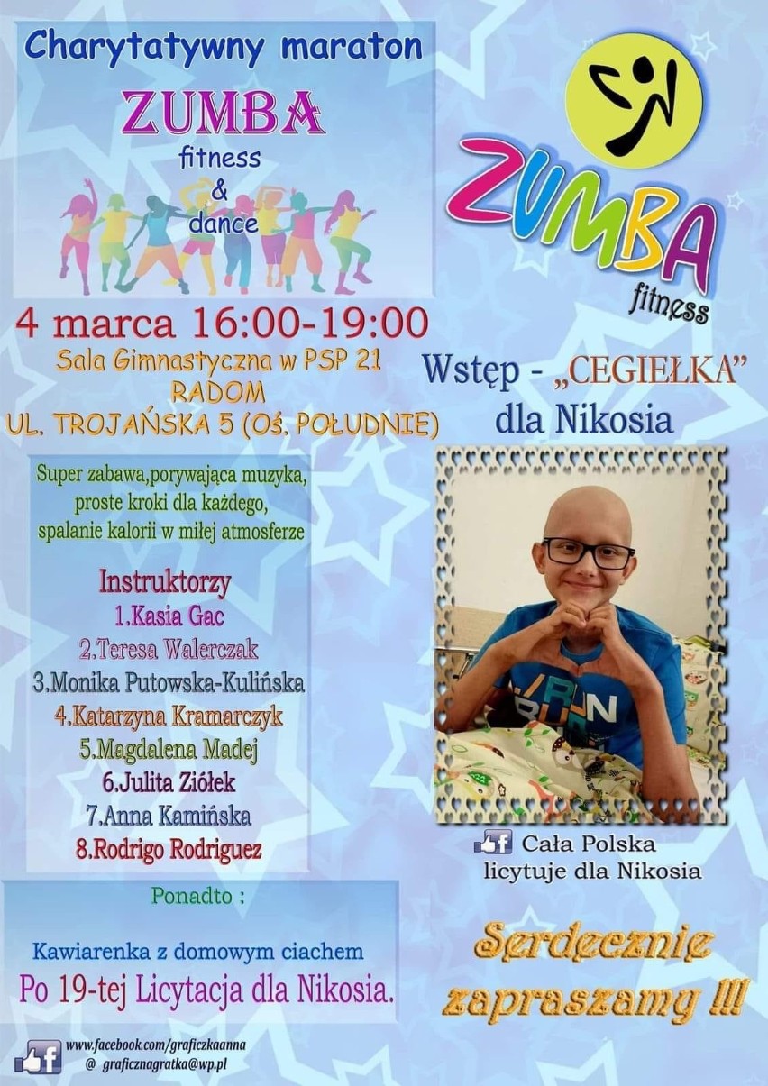 Charytatywny maraton zumby dla Nikodema Jurkowskiego w Radomiu. Dziewięciolatek cierpi na złośliwy nowotwór. Możemy pomóc!