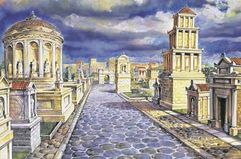 Brukowana rzymska droga wiodąca do miasta