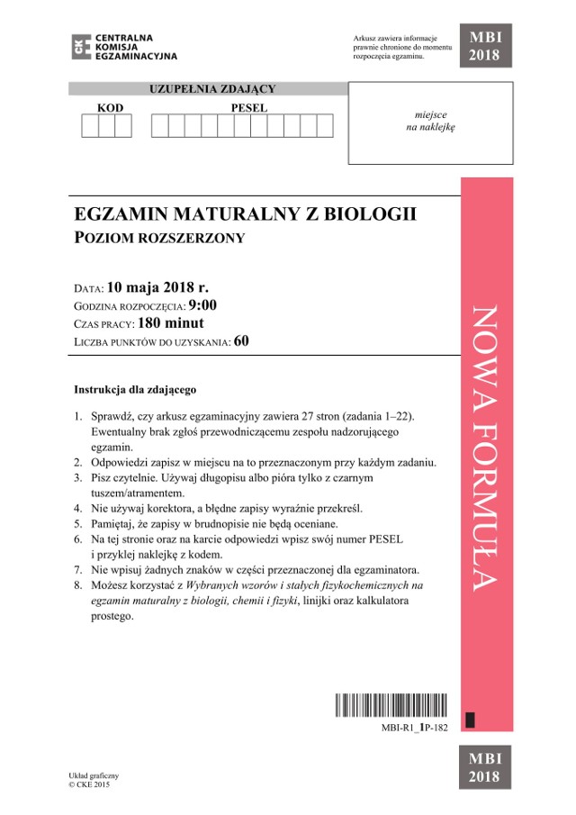 Matura BIOLOGIA PODSTAWOWA 2018 Arkusze CKE, Odpowiedzi, Zadania z biologii podstawowej 10.05.2018