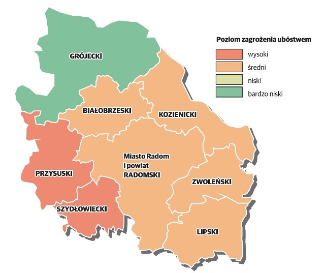 Poziom zagrożenia ubóstwem w regionie radomskim według danych Urzędu Statystycznego w Warszawie.